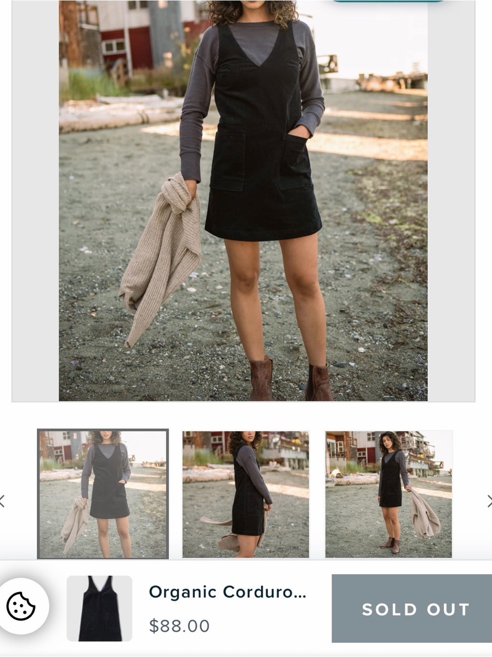United by Blue Organic Cotton Corduroy V-Neck Mini Dress S Black Fall Layers